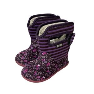 Bogs Baby Girl Waterproof Purple Floral Stripe Winter Boots Infants Size 7
